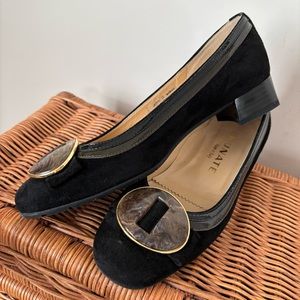 Brunate Women's Black Suede Bow Buckle Flats Size 6